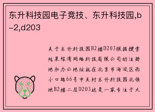 东升科技园电子竞技、东升科技园,b-2,d203
