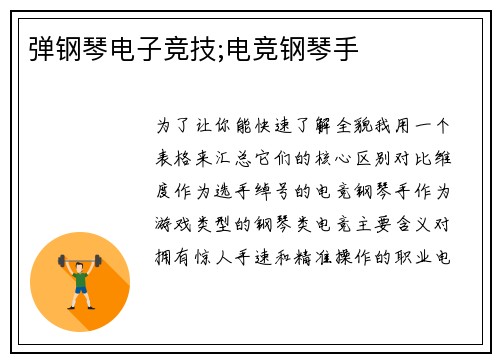 弹钢琴电子竞技;电竞钢琴手