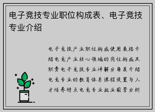 电子竞技专业职位构成表、电子竞技专业介绍